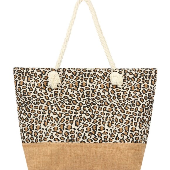 Leopard Print Tote Bag - Brown/ Black/ Tan Double Rope Handles- Style 3- NWT - Picture 2 of 6